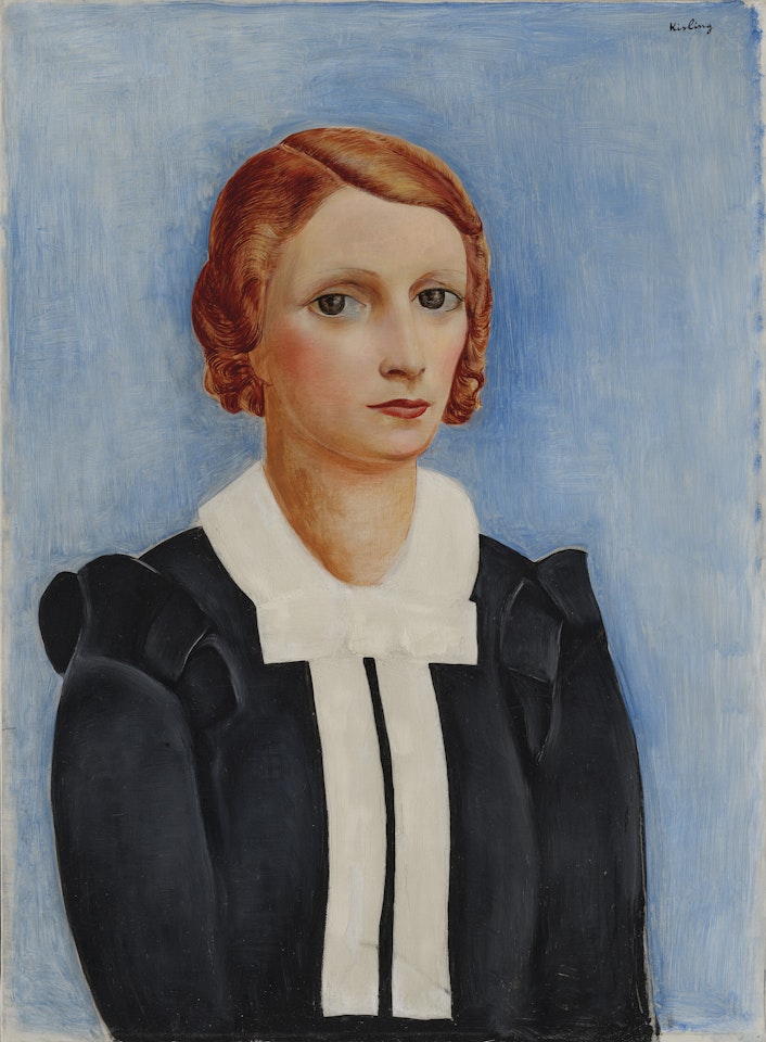 Portrait de femme sur fond bleu by Moïse Kisling