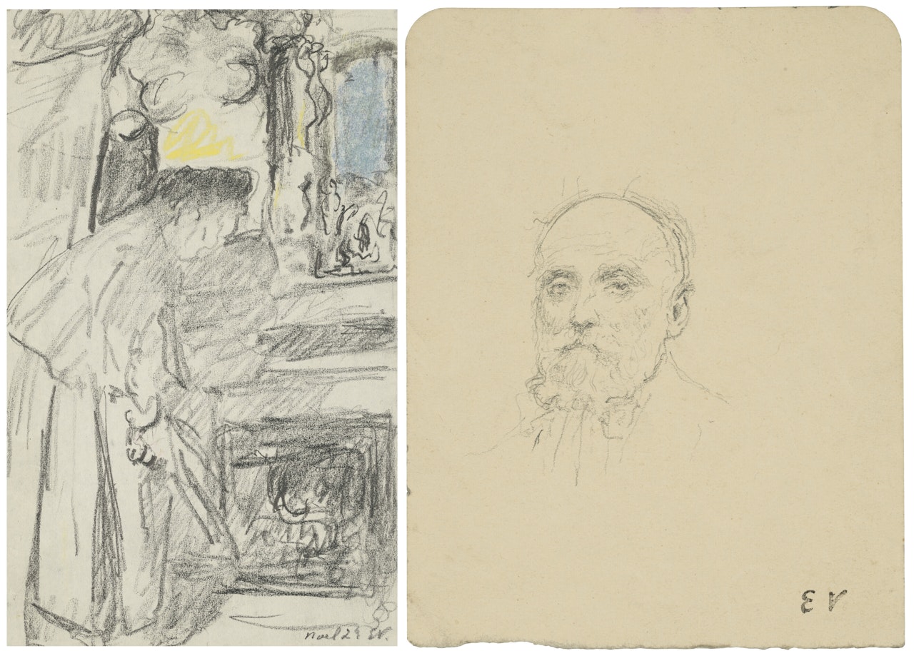 (i) Mme Vuillard auprès de la cheminée, rue de Calais (ii) Autoportrait by Édouard Vuillard