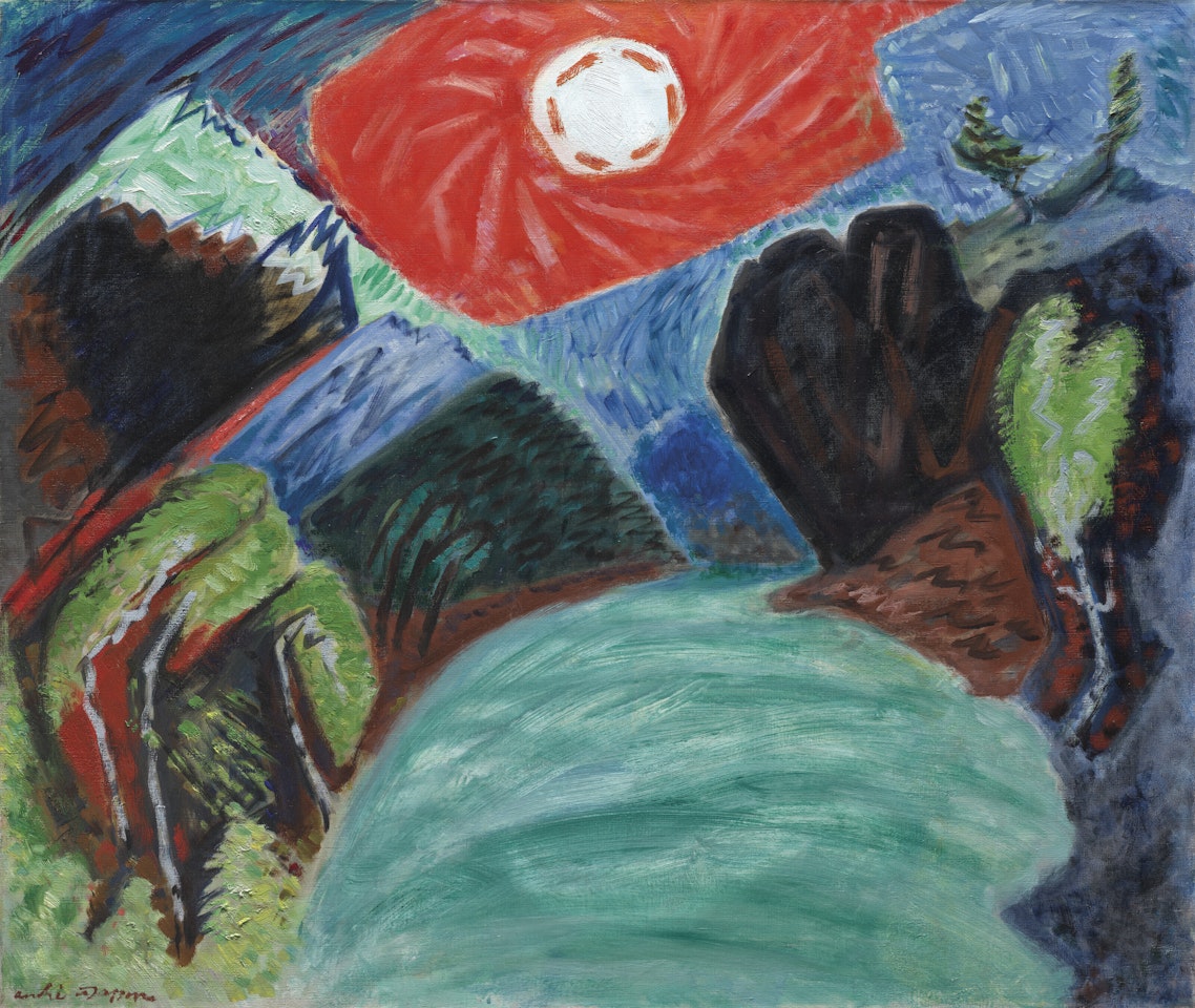 Soleil levant au dessus d'un torrent by André Masson