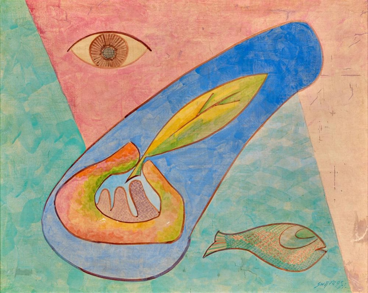 Composition à l'oeil, plume et poisson by Leopold Survage