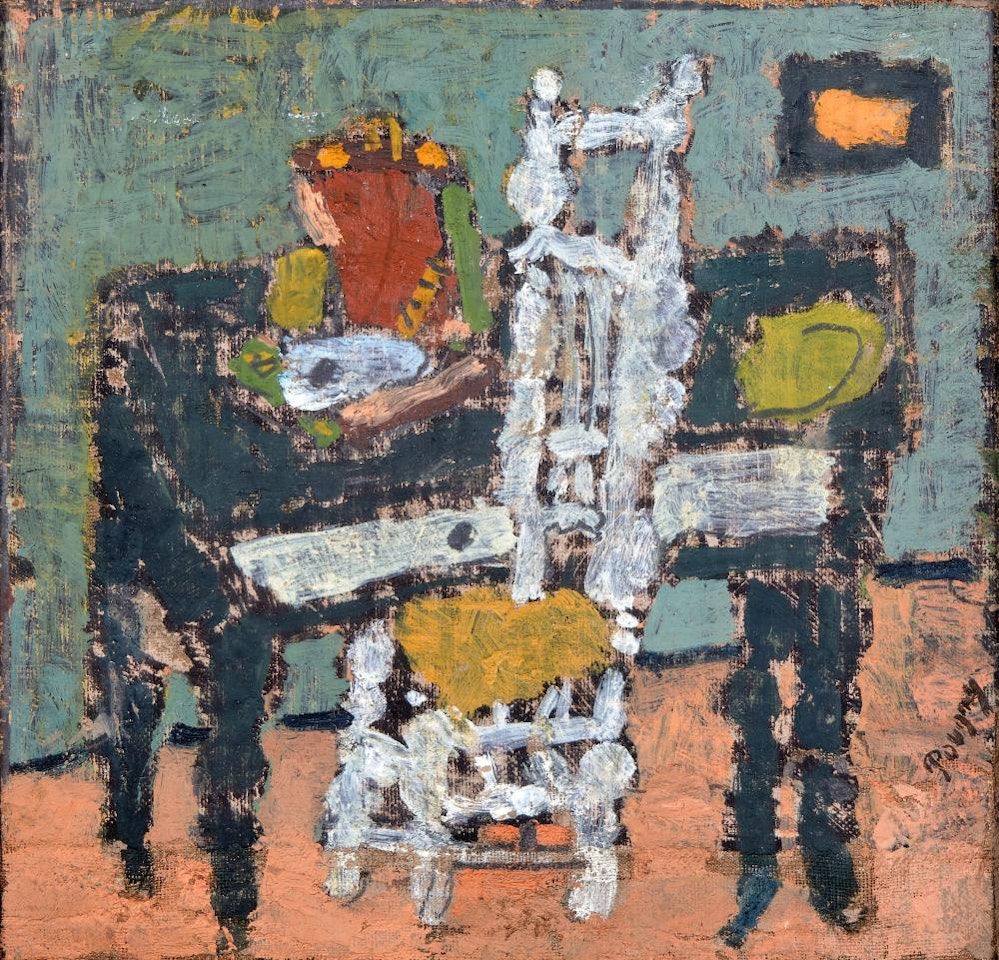 Table noire et chaise blanche by Jean Pougny