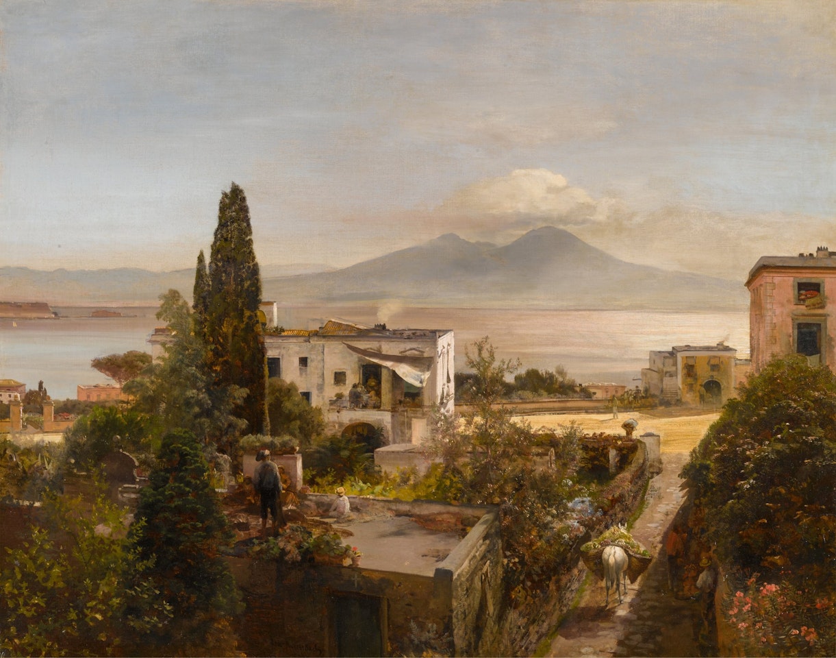 View of the Bay of Naples, with Vesuvius beyond by Oswald Achenbach