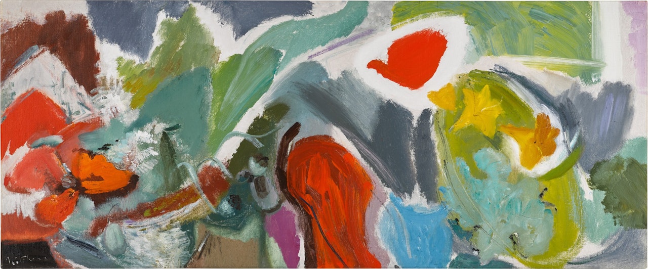 One Poppy and Yellow Lilies by Ivon Hitchens