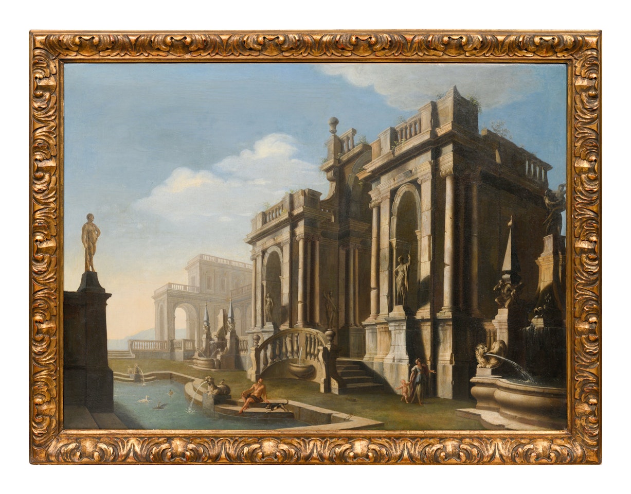 Capriccio with a Reflecting Pool and a Fountain by Italian School
