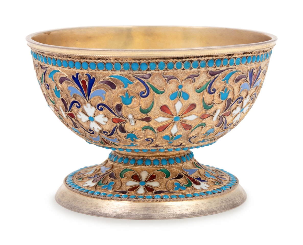A Russian Silver and Enamel Sugar Bowl by Unknown Jewelry Maker