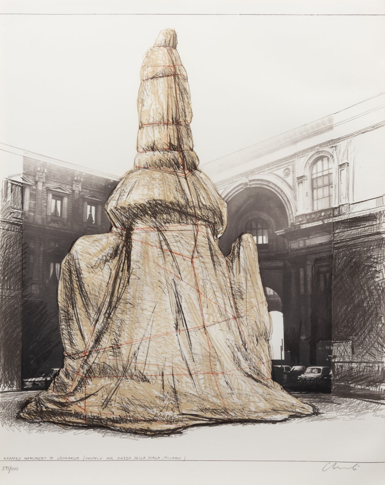 Wrapped Monument to Leonardo (Project for Piazza della Scala, Milano) by Christo