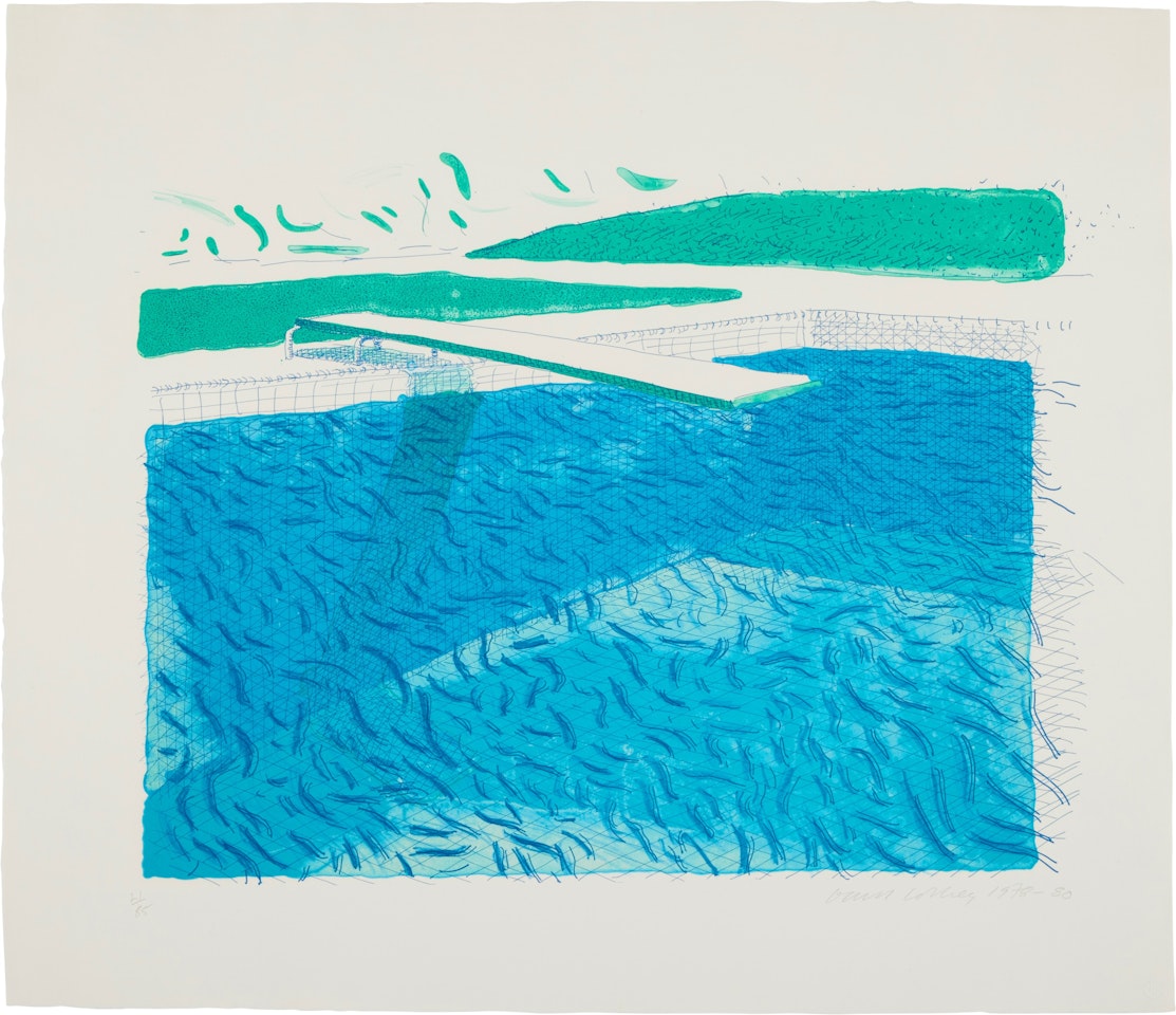 Lithographic Water Made of Lines, Crayon, and Two Blue Washes by David Hockney