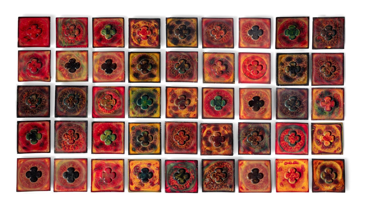 46 Decorated Tiles by Tiffany Studios