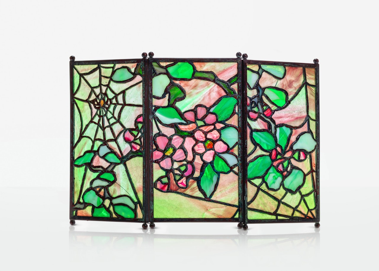 "Cobweb and Apple Blossom" Tea Screen by Tiffany Studios
