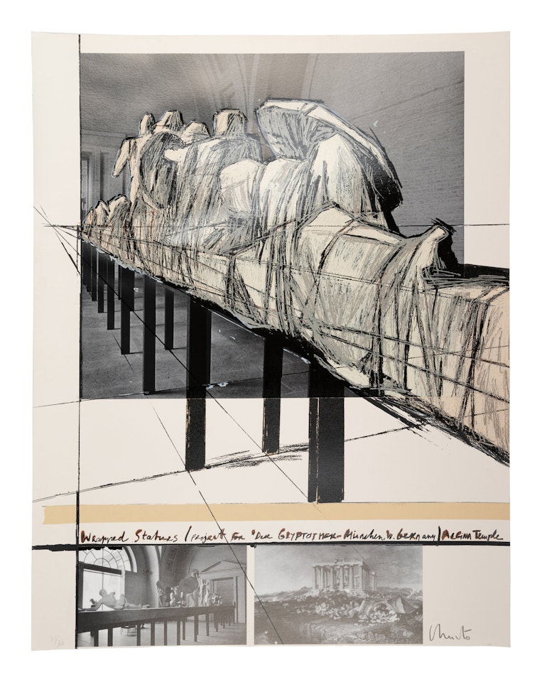Wrapped Statues (Project for "Der Glyptotek-München", West Germany) Aegina Temple (from Official Arts Portfolio of the XXIVth Olympiad, Seoul, Korea) by Christo