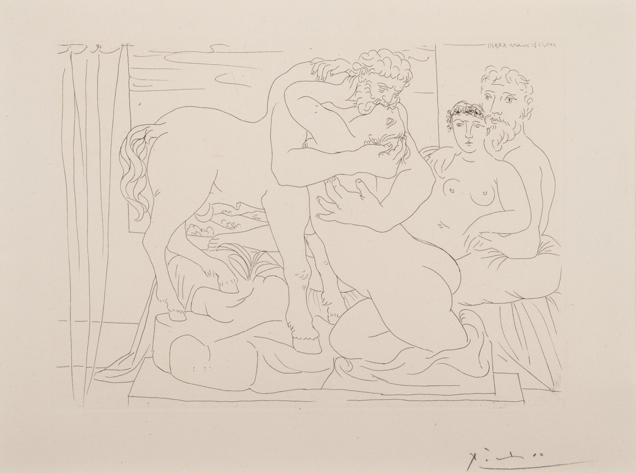 Le Repos du Sculpteur devant un Centaure et une Femme (from La Suite Vollard) by Pablo Picasso