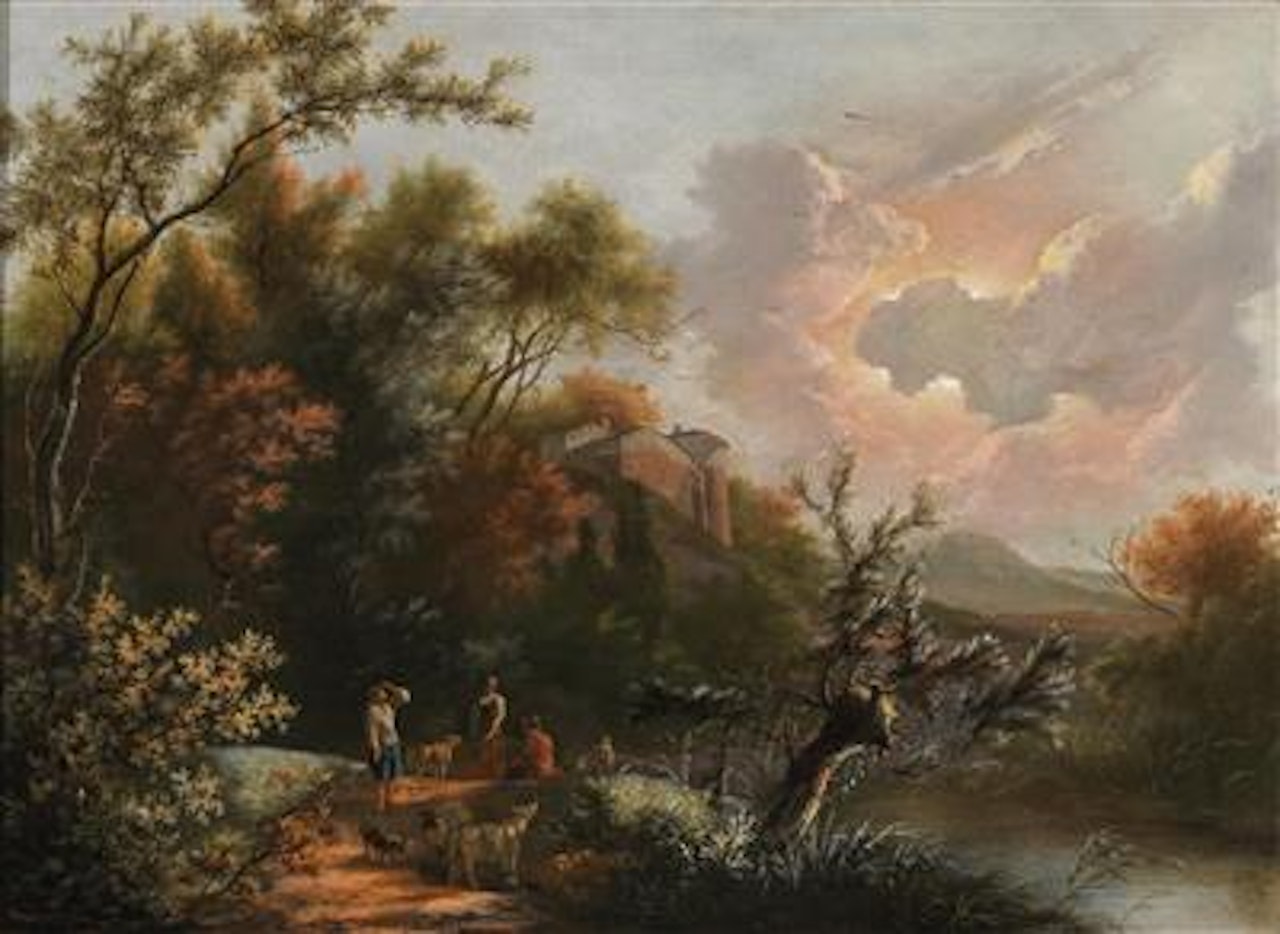 An Italianate landscape with shepherds by Flemish School