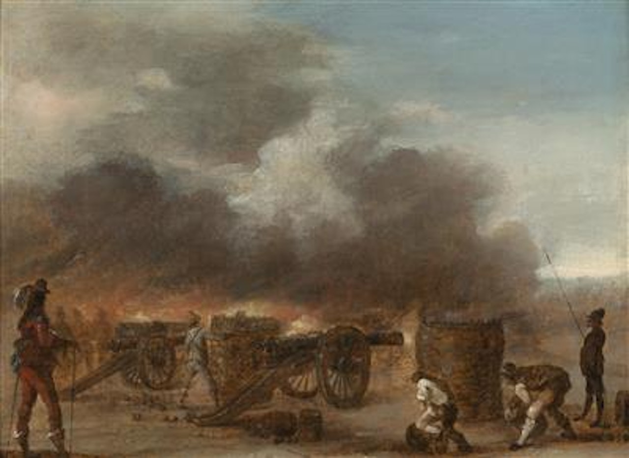 Soldiers besieging a town by Dutch School