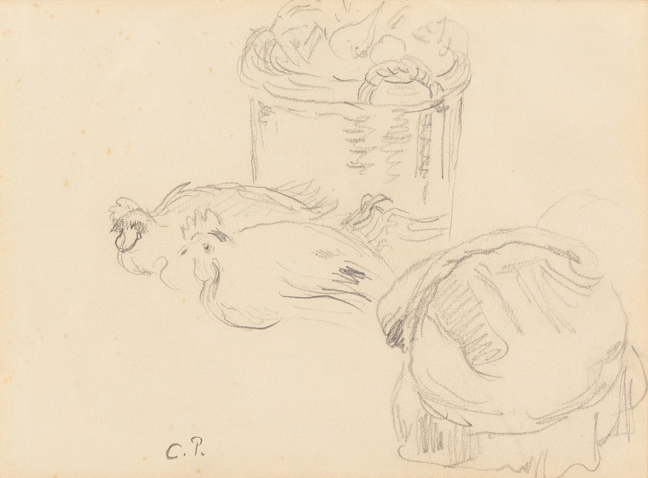 Studies of Hens and Baskets by Camille Pissarro