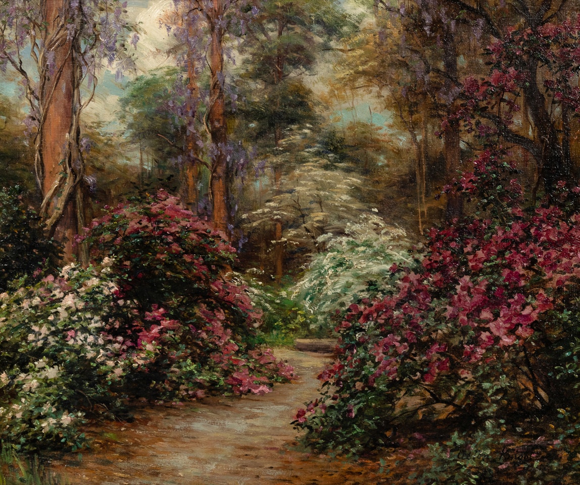 Untitled (Garden with Pink Flowers) by Louis Aston Knight