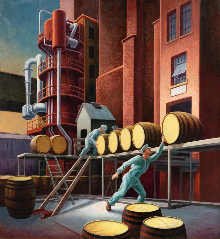 Whiskey Going into the Rackhouse to Age or Whiskey Barrels by Thomas Hart Benton