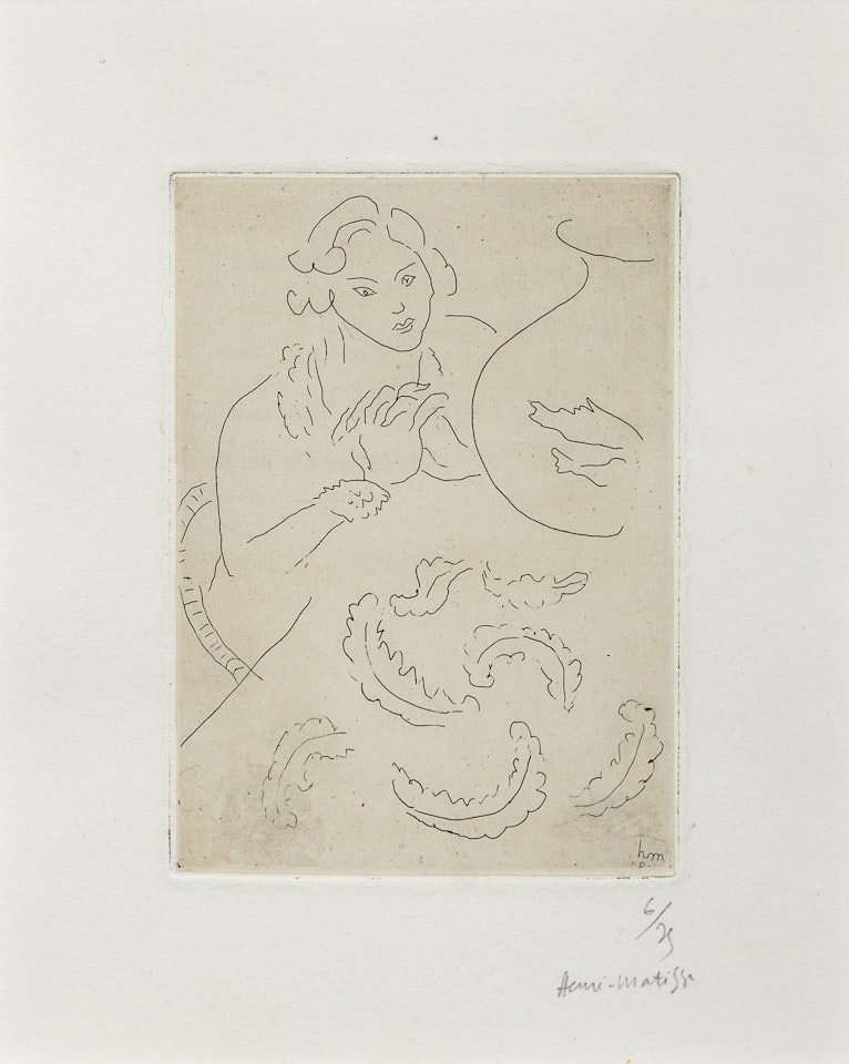Figure Mains jointes et Nappe à Décor persan by Henri Matisse
