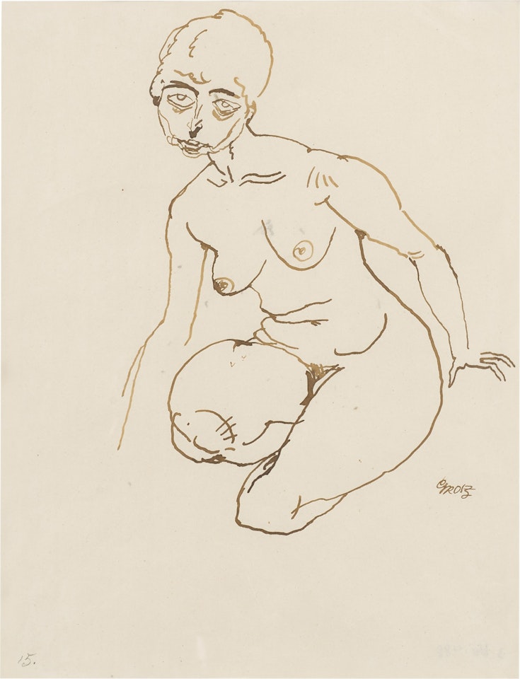 Hockender Weiblicher Akt by George Grosz