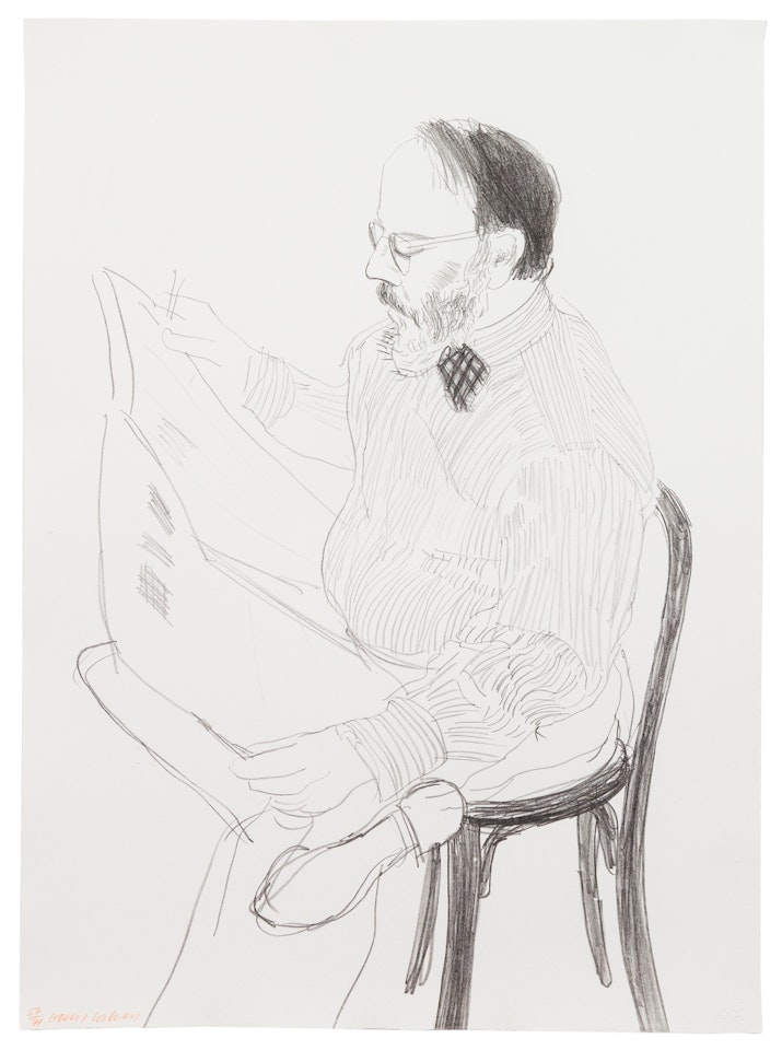 Henry Reading the Newspaper from Friends by David Hockney