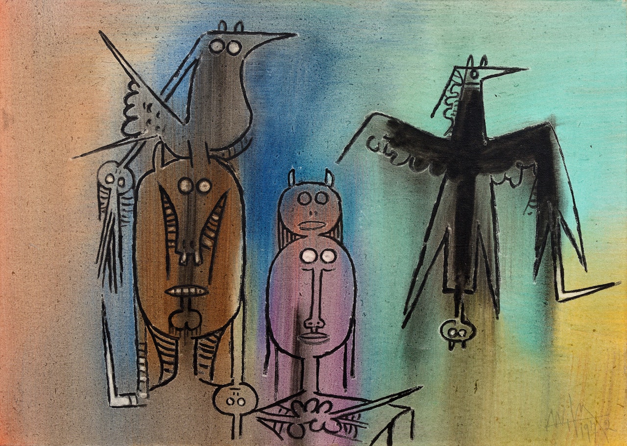 Personajes con Pajaro Negro by Wifredo Lam