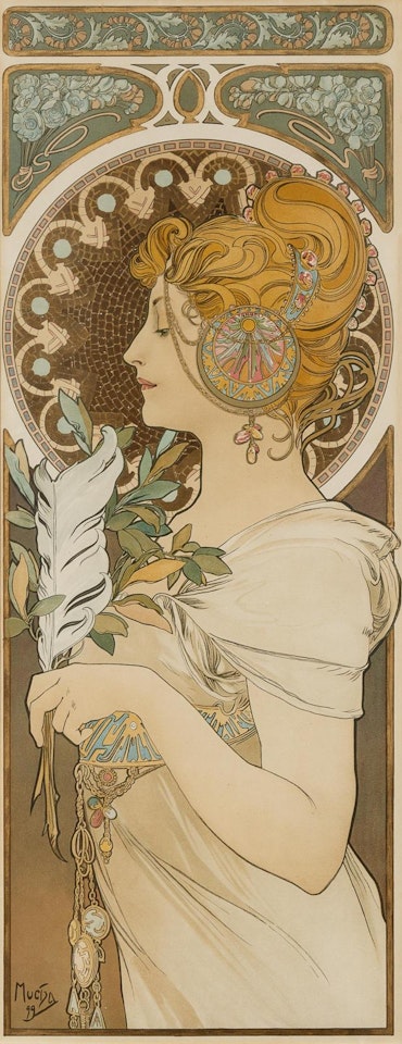La Plume and Primavere (a pair of works) by Alphonse Mucha