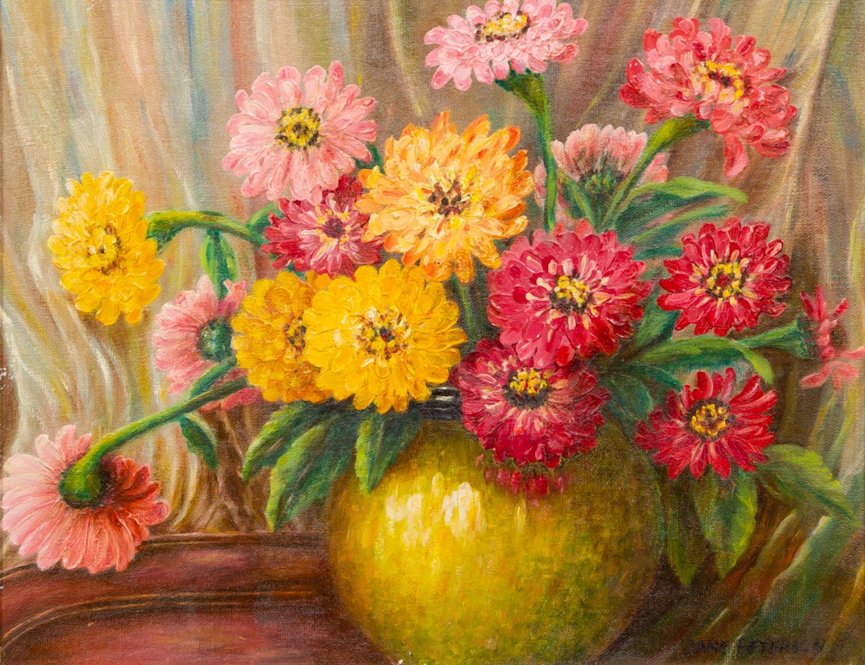 Zinnias by Jane Peterson