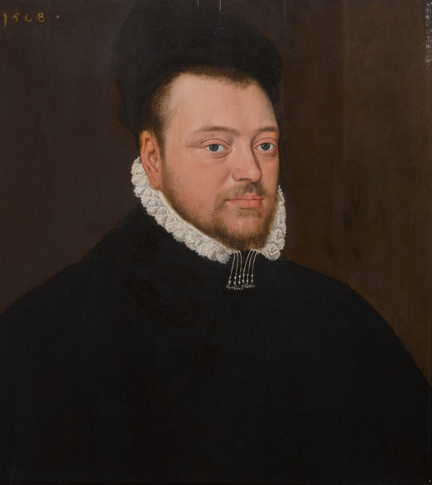 Portrait of a man, half-length, in black costume with a white ruffled collar by Netherlandish School