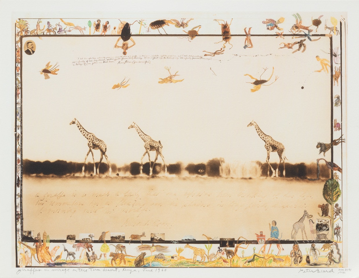 Giraffes in mirage on the Taru Desert, Kenya by Peter Beard