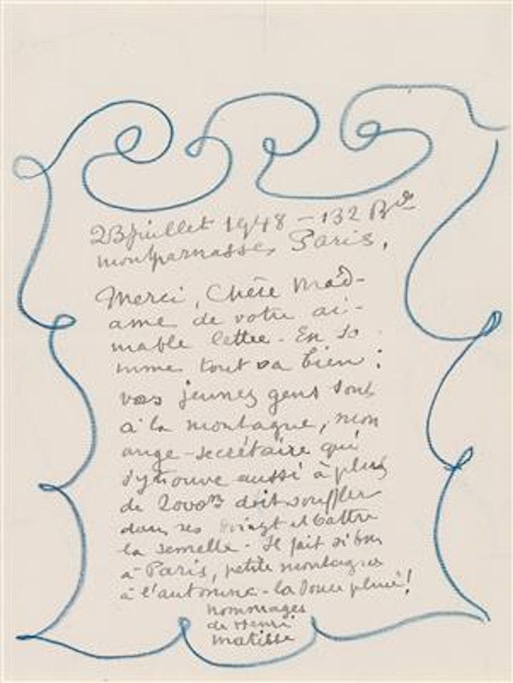 Brief mit Linienornament by Henri Matisse