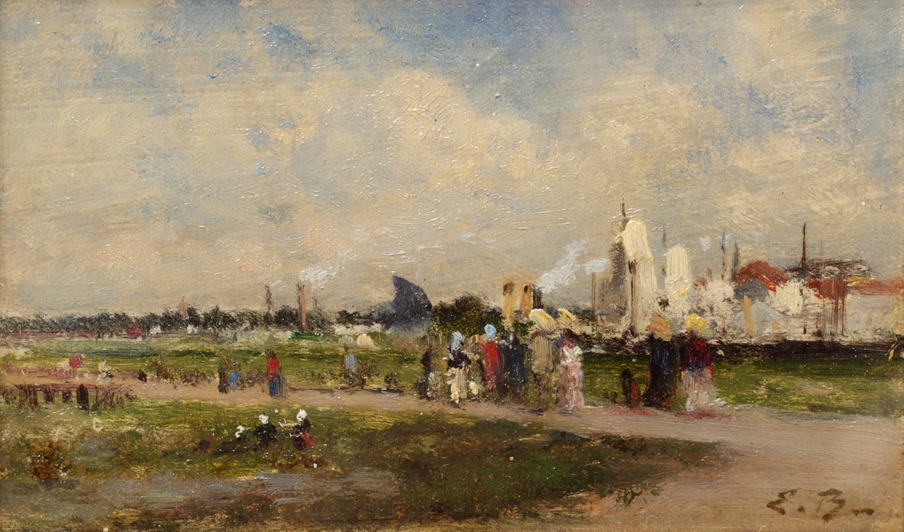 Untitled (People Strolling in a Landscape) by Eugène Boudin