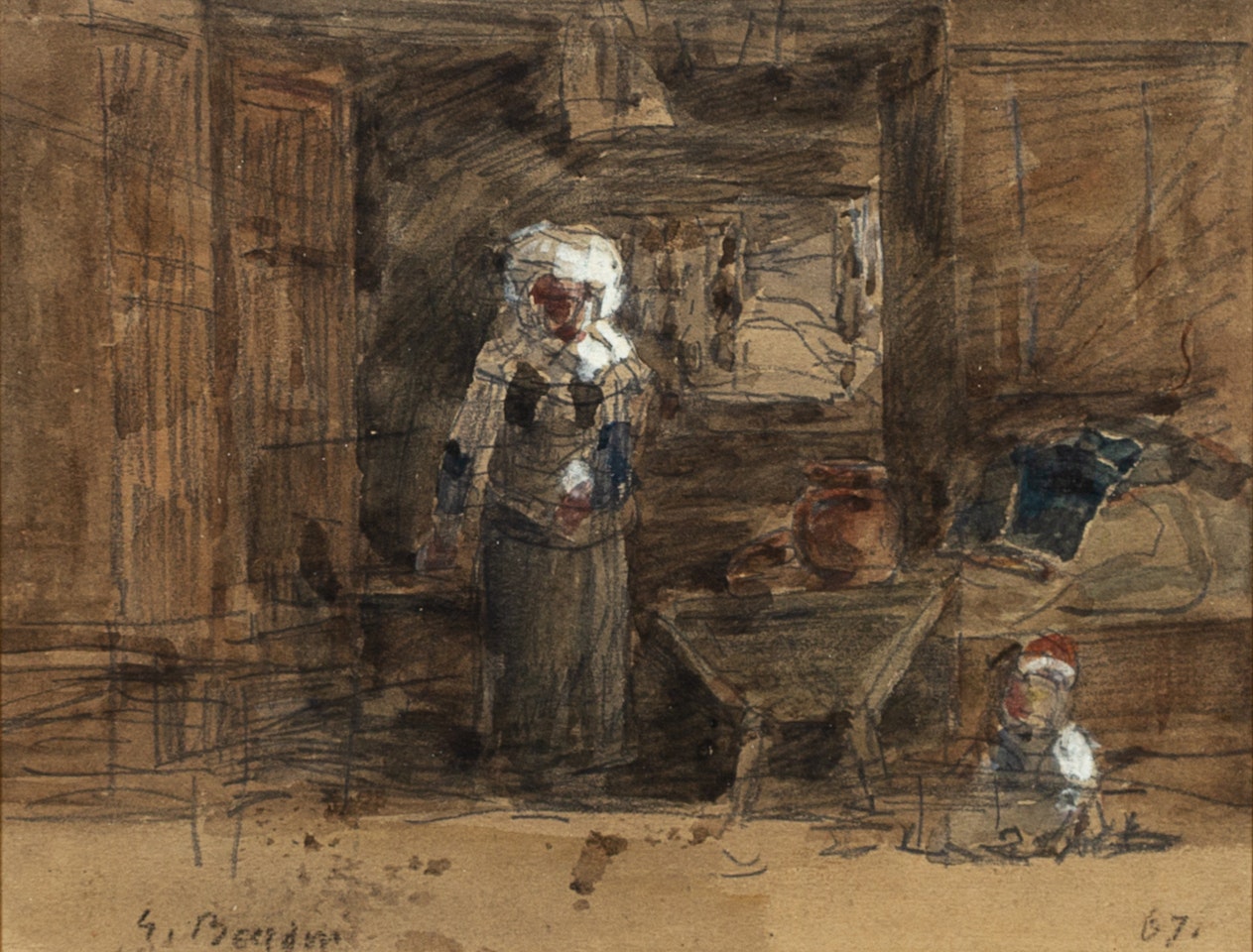 Woman in Kitchen by Eugène Boudin