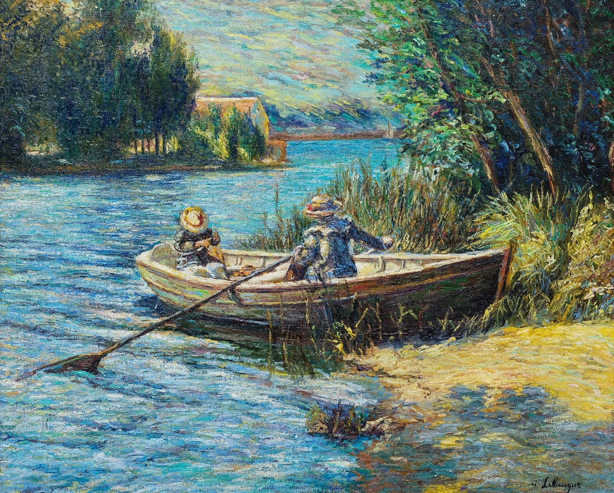Deux Fillettes en barque au bord de la Marne by Henri Lebasque