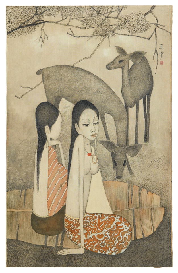Sisters and deer by Cheong Soo Pieng