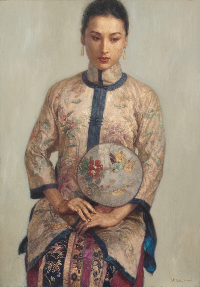 Beauty with fan  by Chen Yifei