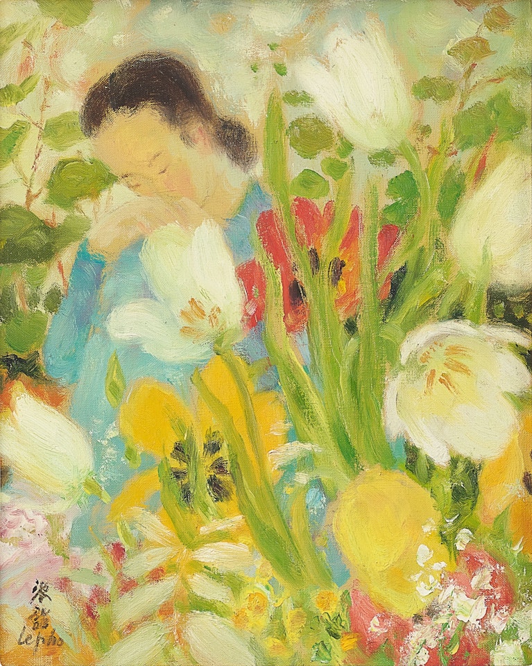 Young woman with flowers by Le Pho