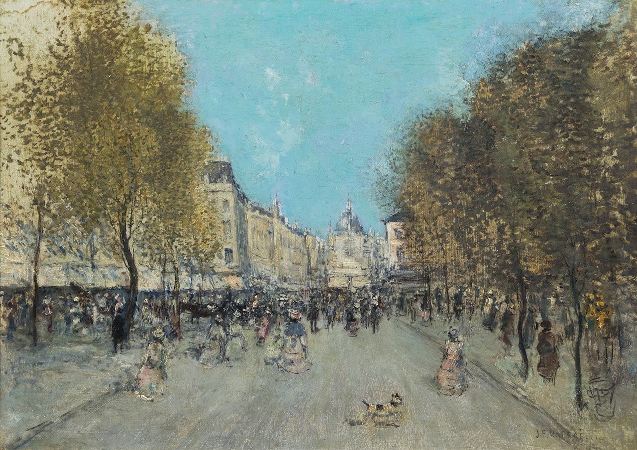 Bustling Parisian Street by Jean Francois Raffaelli