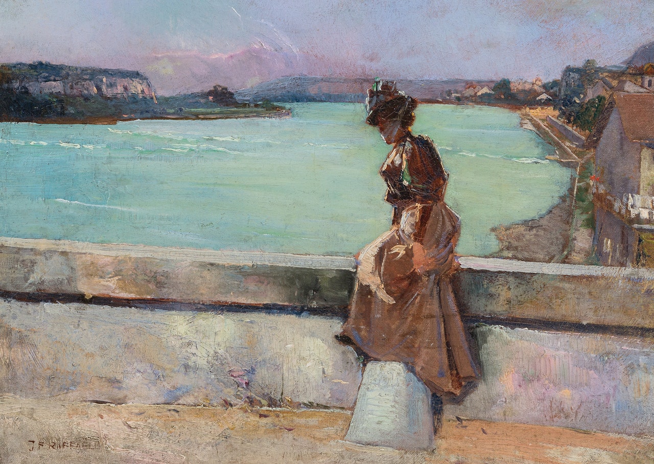 Girl Seated on Bridge by Jean Francois Raffaelli