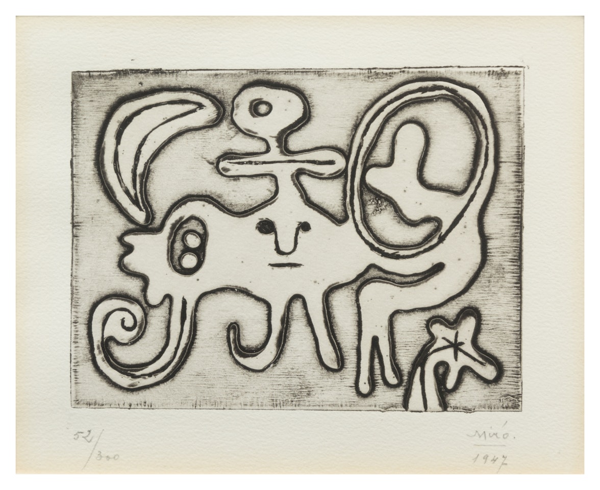 Femme et oiseau devant la lune by Joan Miró