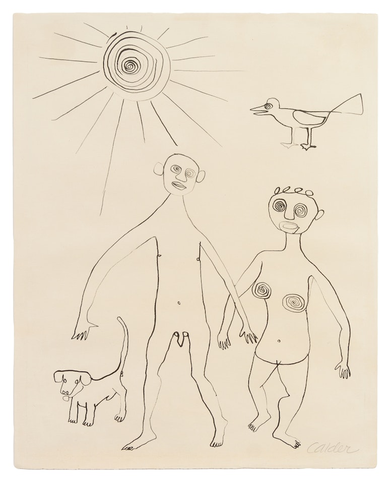 Ohne titel (nude couple with dog and bird) by Alexander Calder