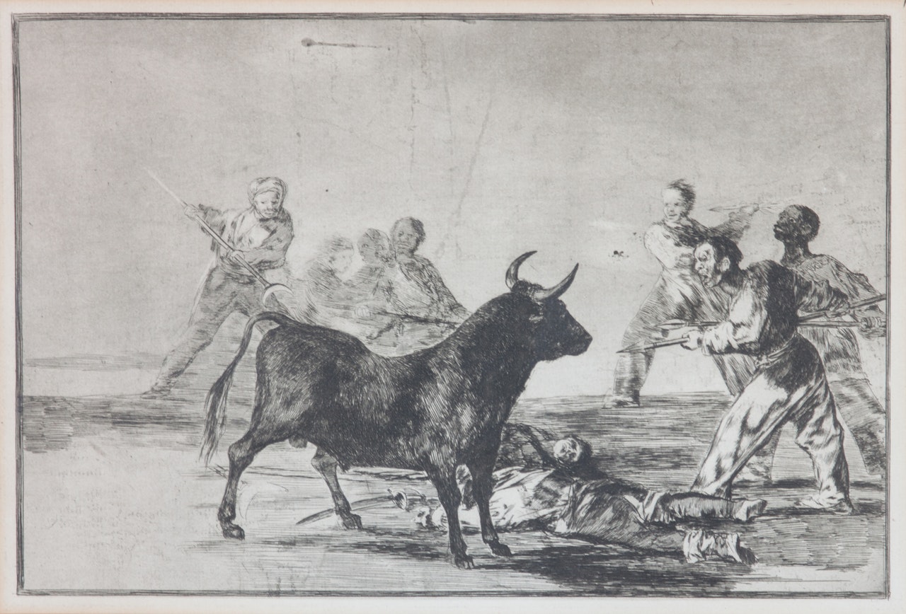 Desjarrette de la canalla con lanzas, medias-lunas, banderillas y otras armas by Francisco José de Goya