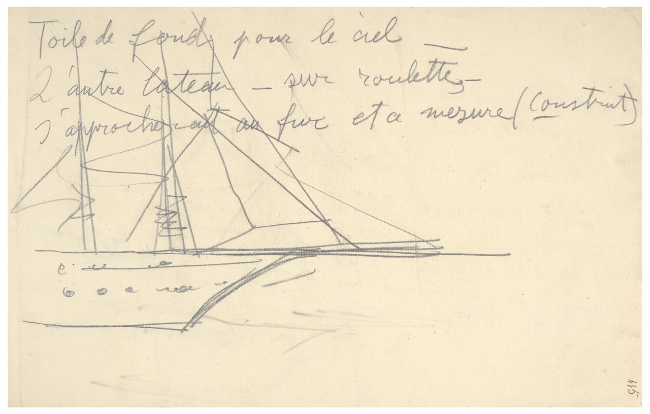 Trois croquis préparatoires pour les décors du ballet "Les Pirates"; Trois croquis préparatoires pour les décors du ballet " Les Pirates" by Bernard Buffet