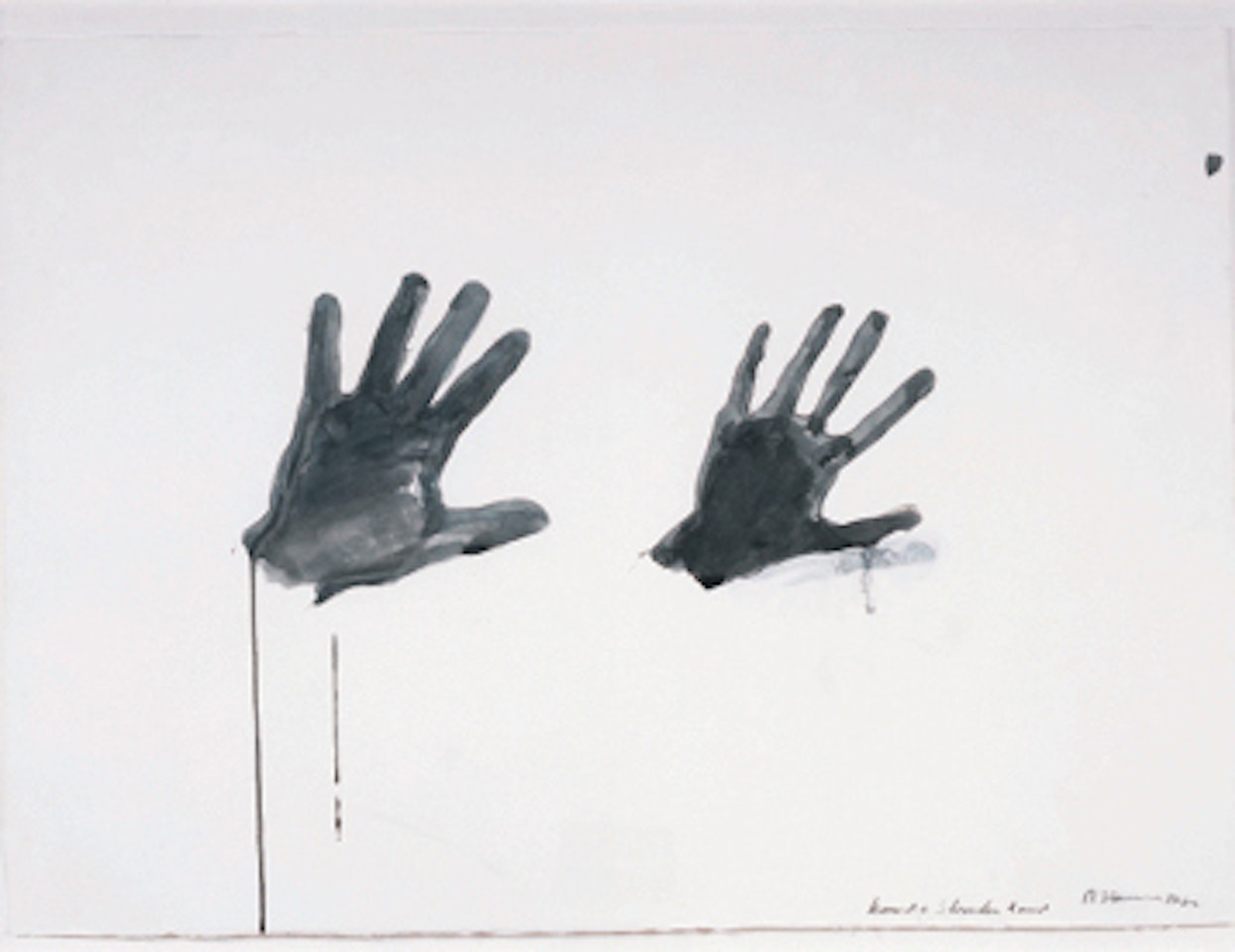 Head and shrunken hand by Bruce Nauman