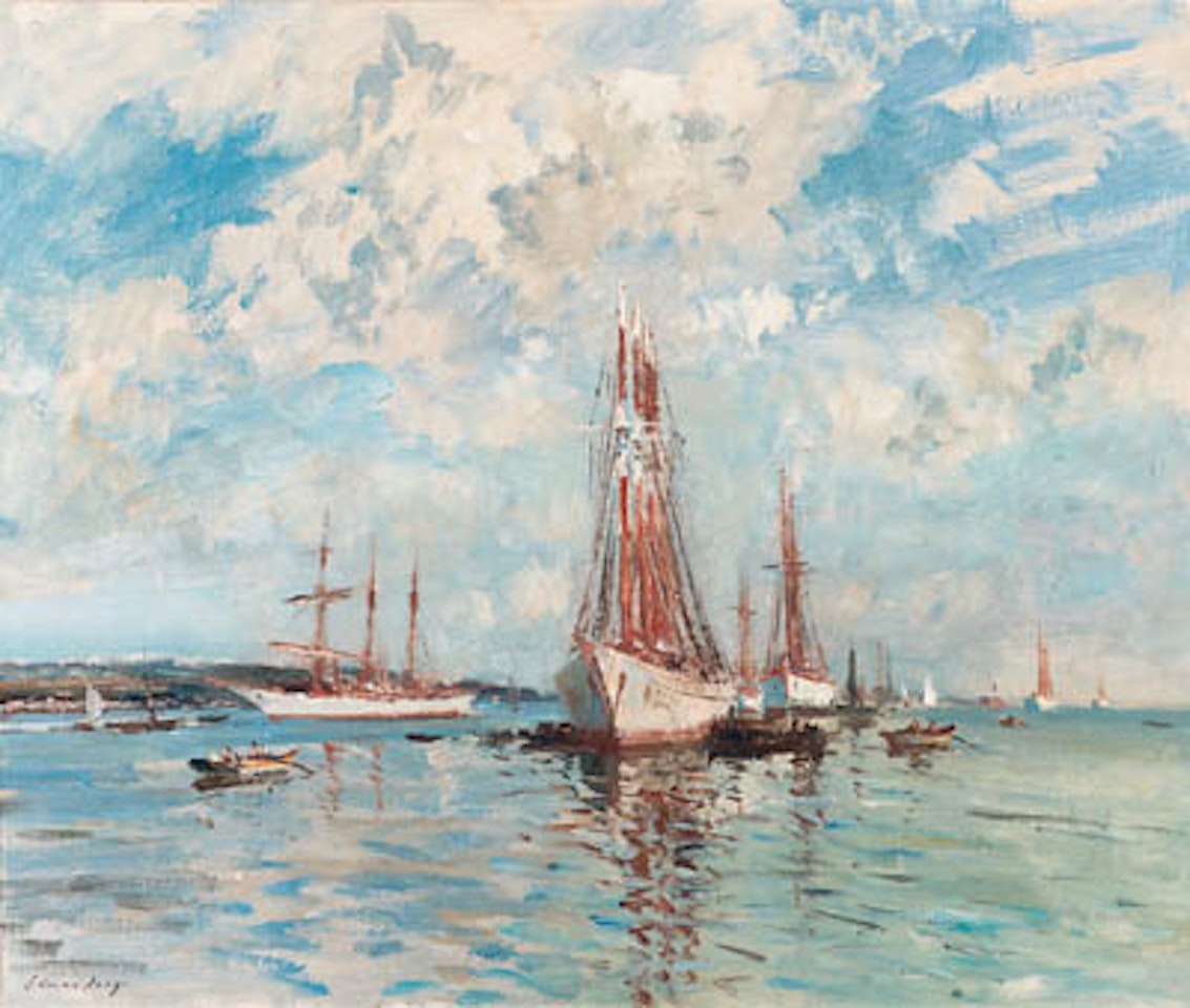 Bacalhoeiros at anchor on the Tagus by Edward Seago