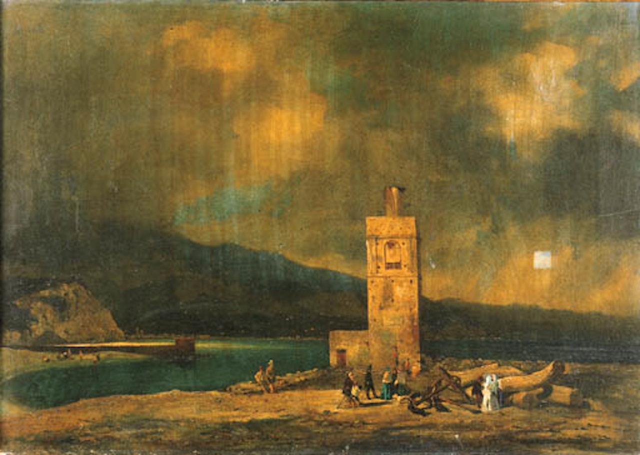 Paesaggio costiero con scena di vita by Italian School