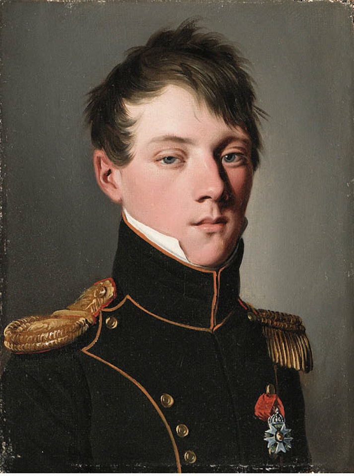Portrait of young officer, small bust length, wearing medal by Louis-Leopold Boilly