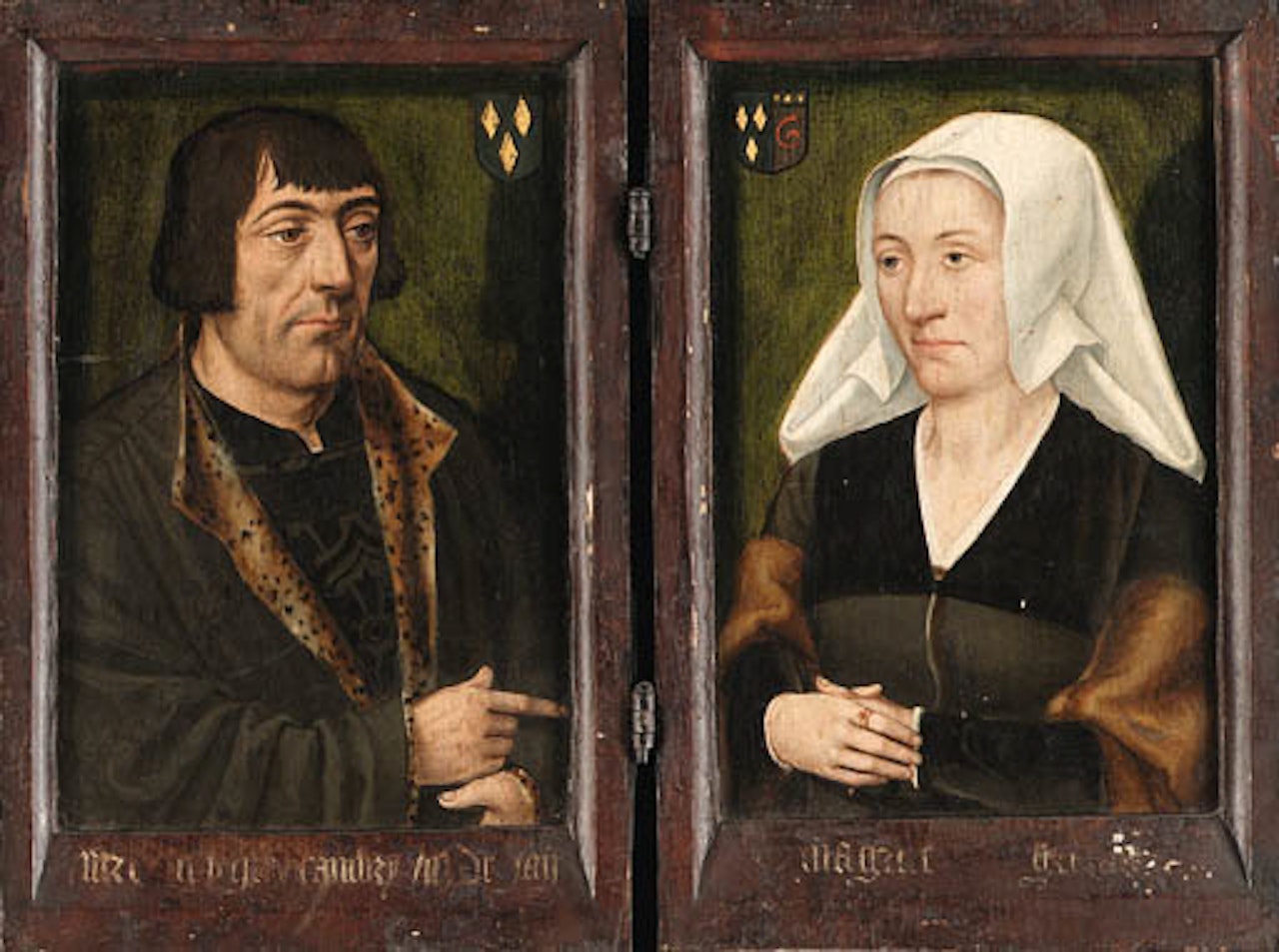 Portrait of gentleman and lady, half length by German School