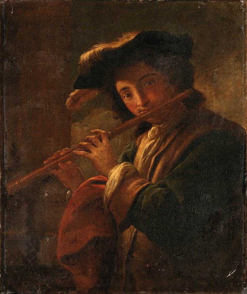 Young man playing flute by Italian School