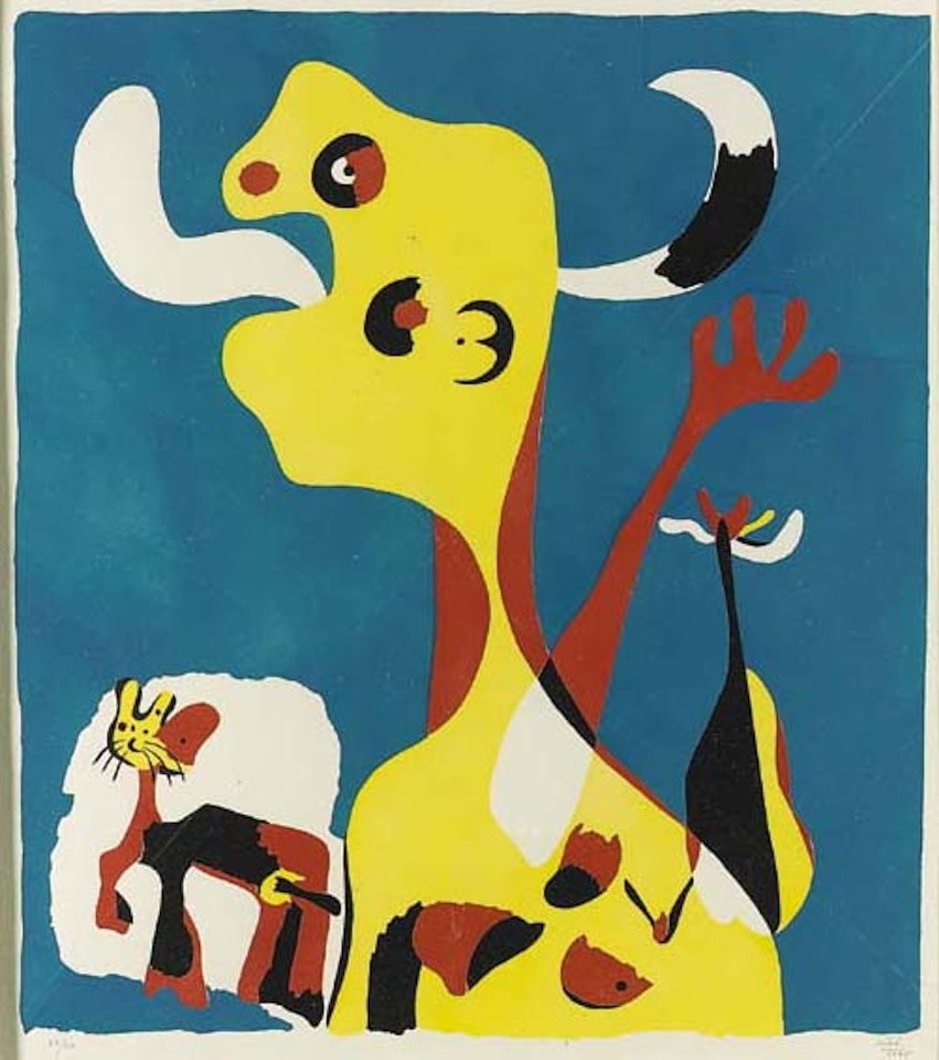 Femme et chien devant la lune by Joan Miró