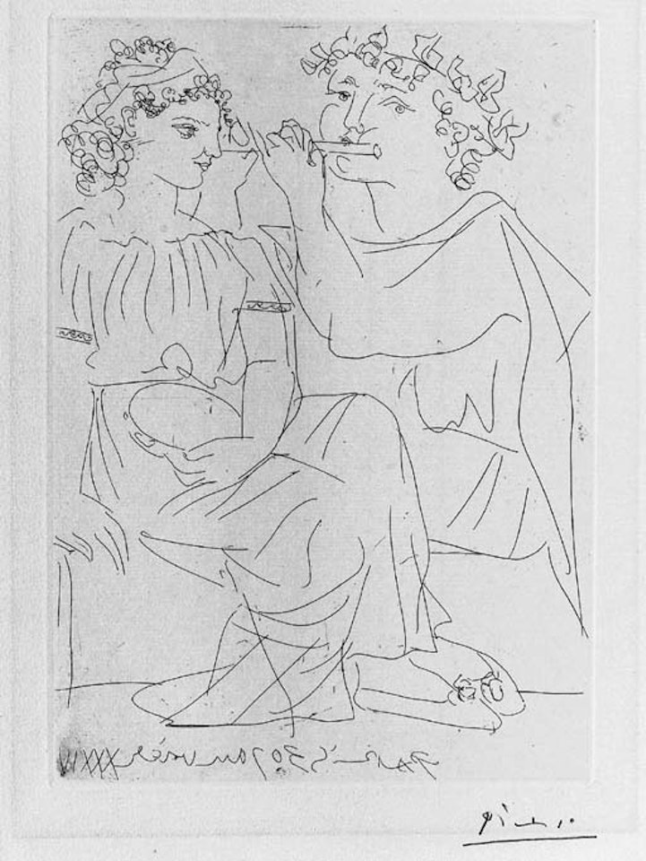 Flutiste et jeune fille au tambourin by Pablo Picasso