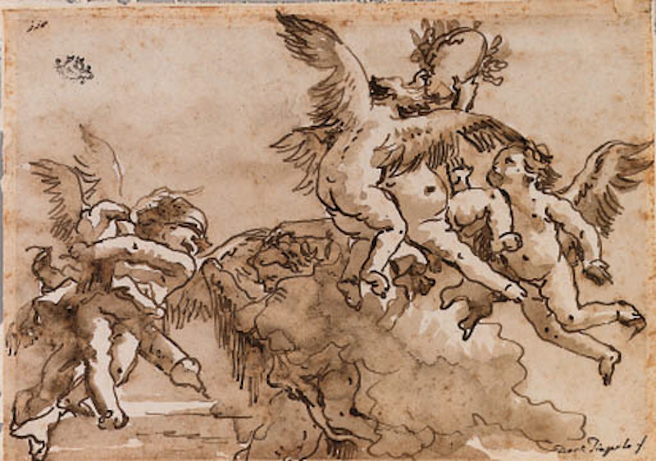 Blindfolded cupid and flying putti playing with laurel crown by Giovanni Battista Tiepolo